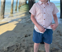 ME & HENRY Boy's Newport Woven Shirt in coral floral - kids' t-shirt - detail view