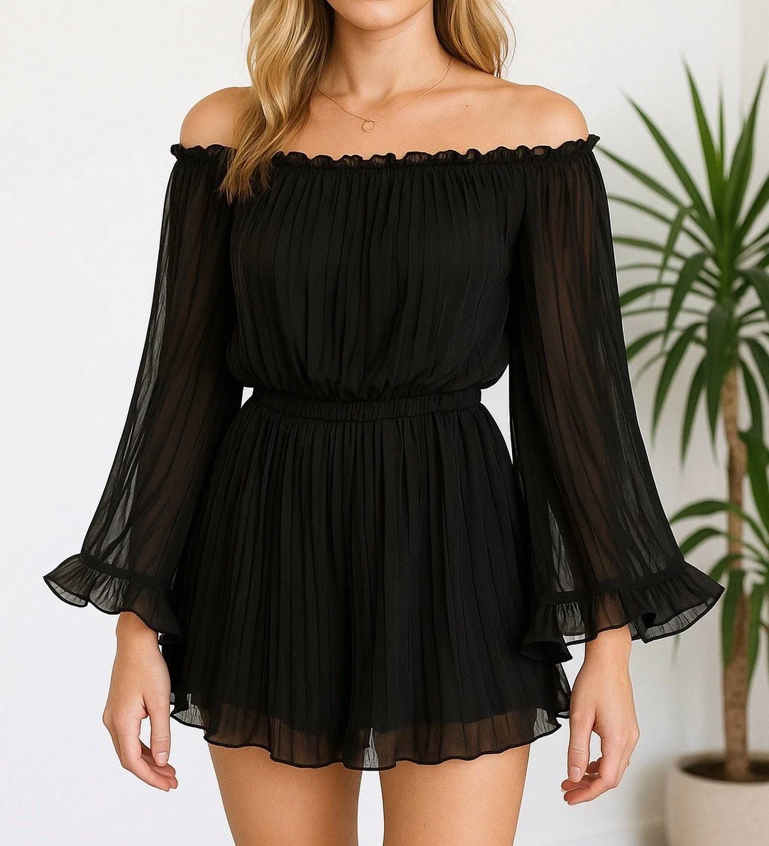 Blue B - Pleated Off Shoulder Romper