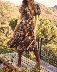 Astr - Lavena V-Neck Puff Sleeve Dress