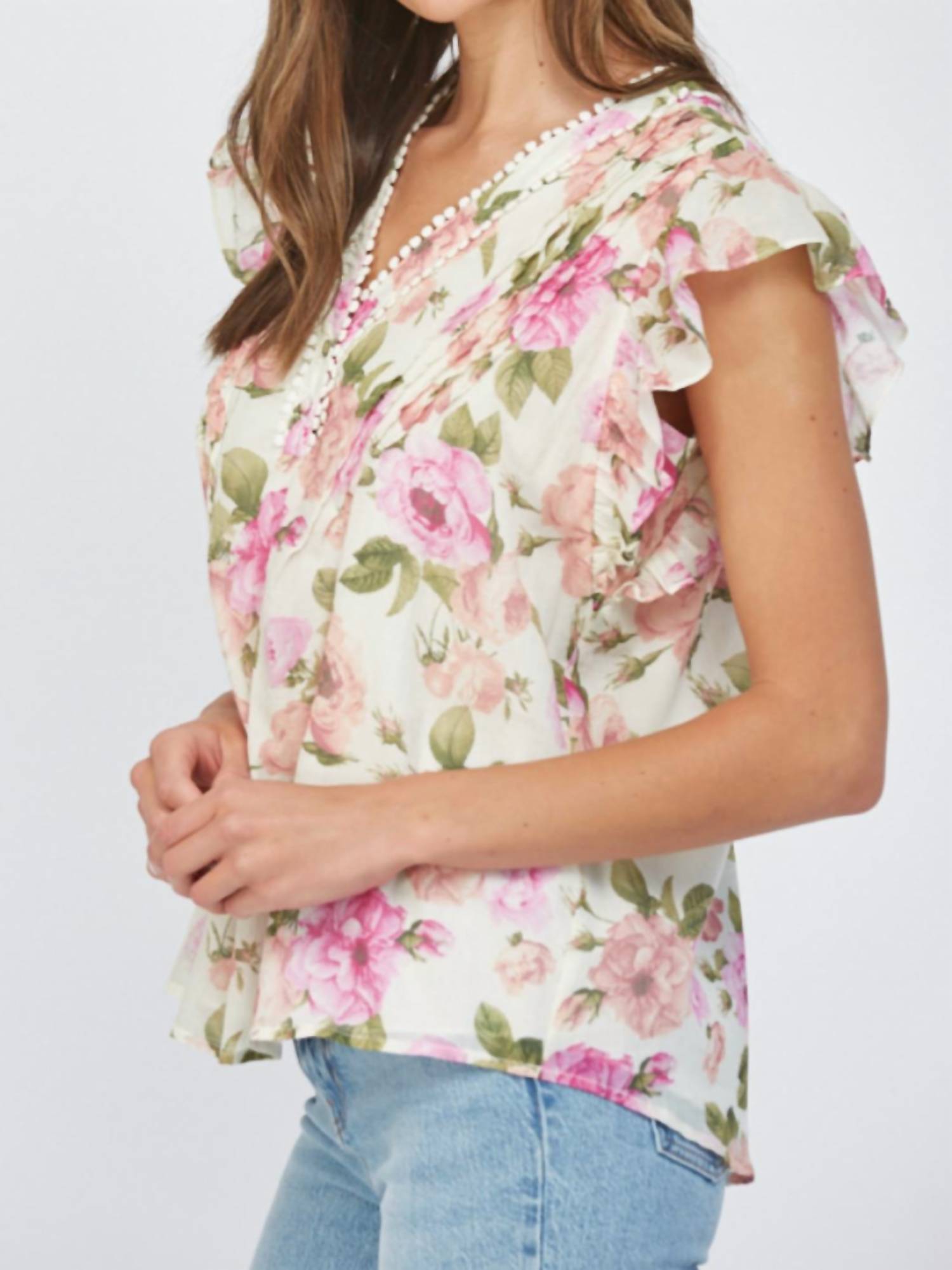 Fate - Floral Flutter Sleeve Top