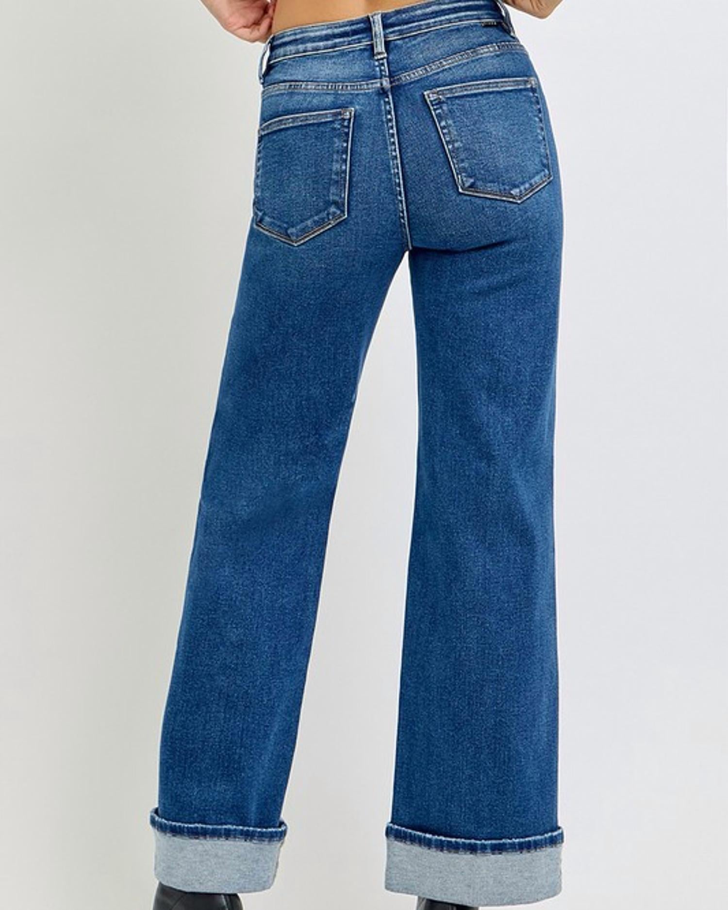 Risen - Colbie Tummy Control High Rise Cuffed Wide Jeans