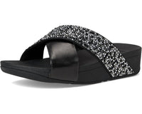 fitflop Women's Lulu Crystal Mix Metallic Cross Wedge Slides in all black - women's sandal - view 6