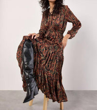 Apricot - Flowy Paisley Printed Maxi Dress
