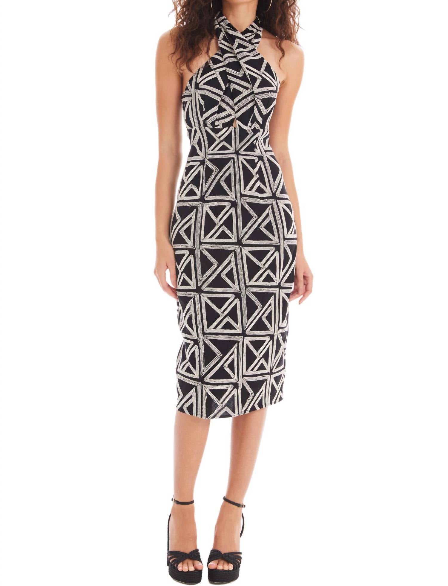 ALLISON NEW YORK Stella Midi Dress in black geo - women's dress - alternate view