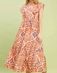 Umgee - Ruffle Sleeve Ikat Midi Dress