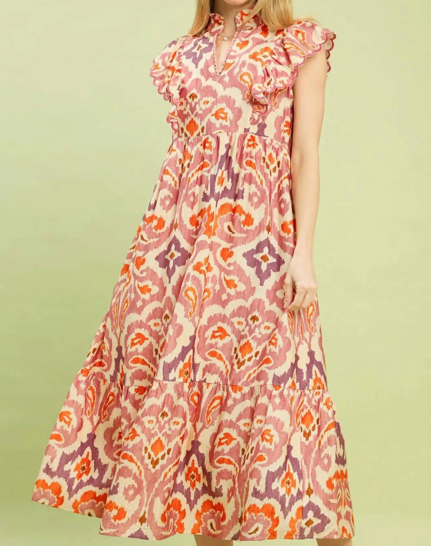 Umgee - Ruffle Sleeve Ikat Midi Dress