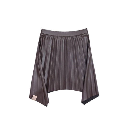 Omamimini - Girls' Faux Leather Hi-Low Pleated Skirt