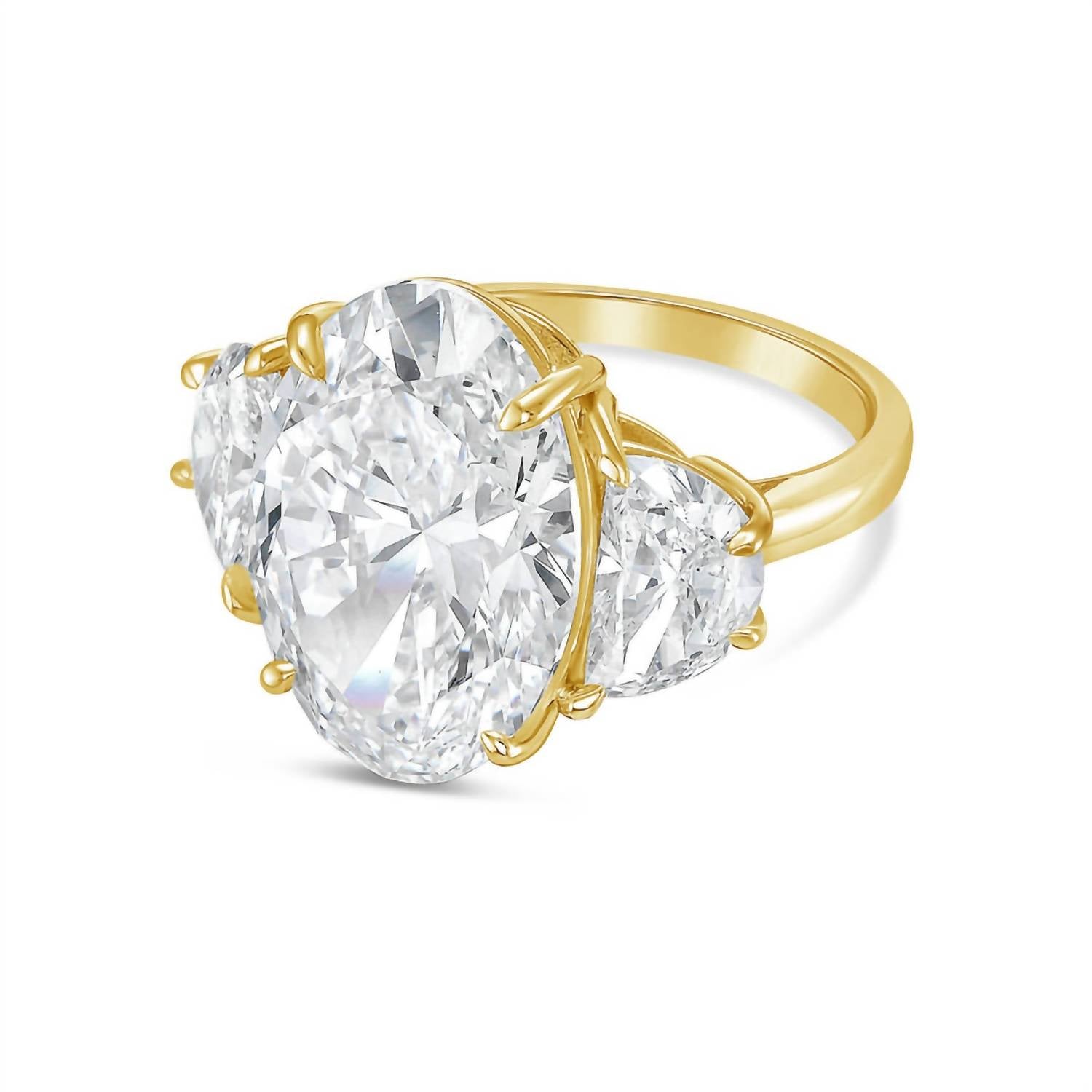 Diana M Jewels - Lab-grown Oval Diamond Ring, 15.00 Ct Center, 1.50 Ct Half Moon Sides