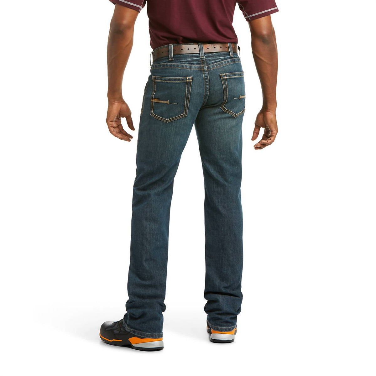 ARIAT Rebar M5 Straight Durastretch Edge Stackable Straight Leg Jeans in ironside - men's jeans - detail view