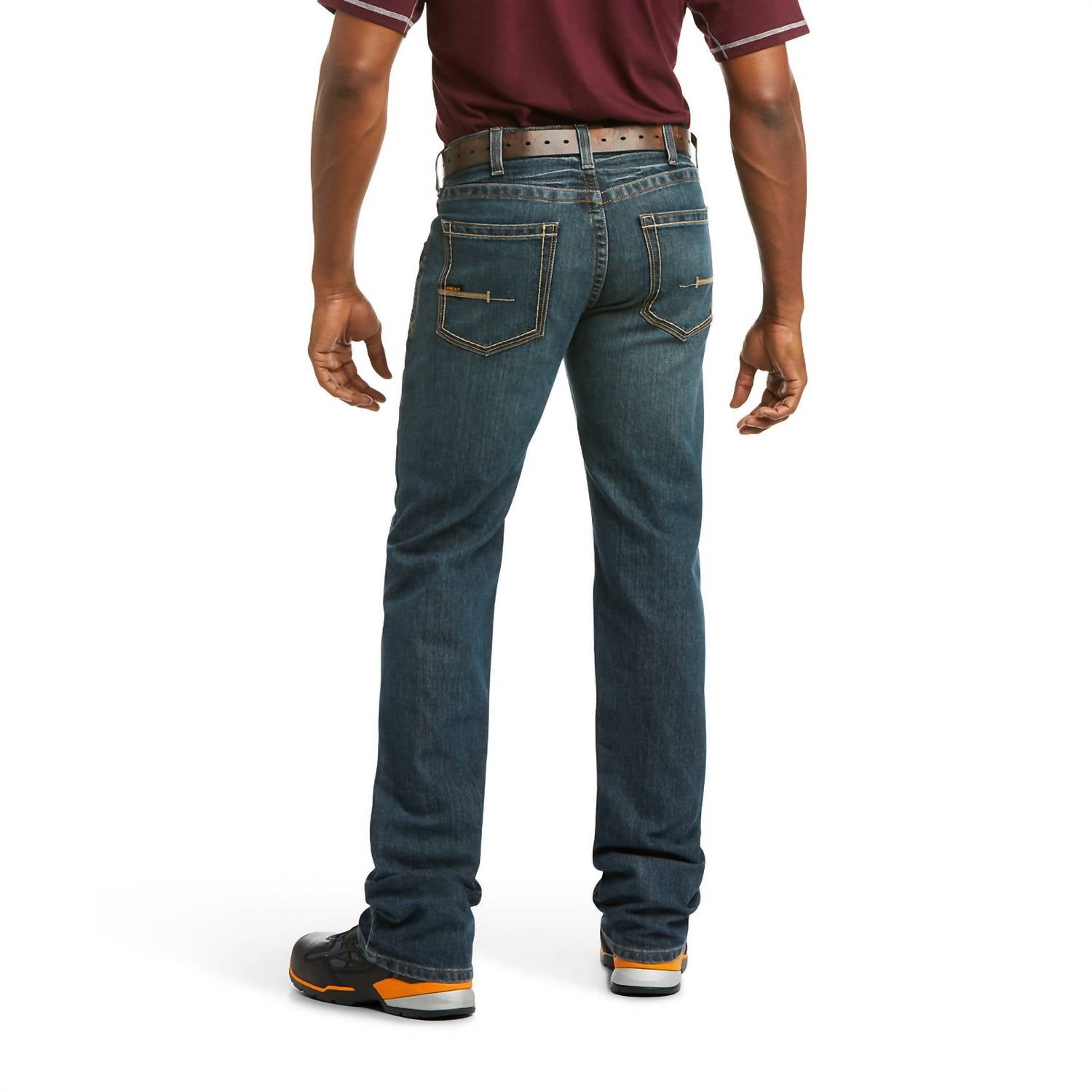 ARIAT Rebar M5 Straight Durastretch Edge Stackable Straight Leg Jeans in ironside - men's jeans - detail view