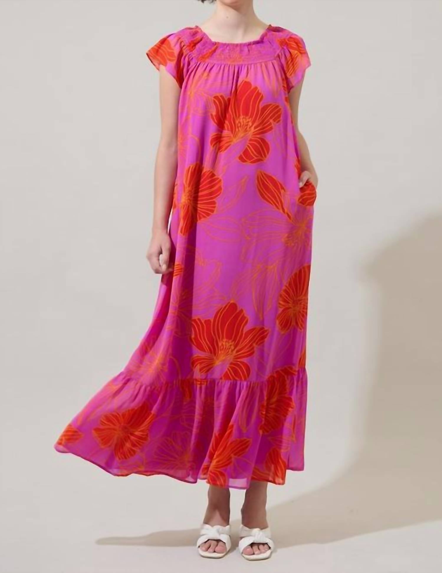 Sugarlips - Luxe Getaway Floral Smocked Shoulder Maxi Dress