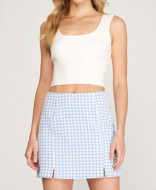 She + Sky - Gingham Mini Skirt with Front Slit