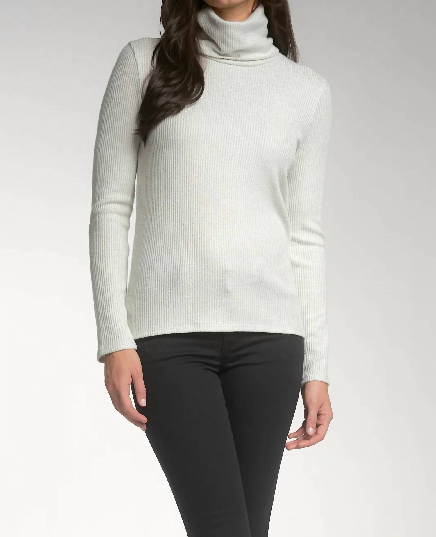 Elan - Metallic Foldover Turtleneck Sweater