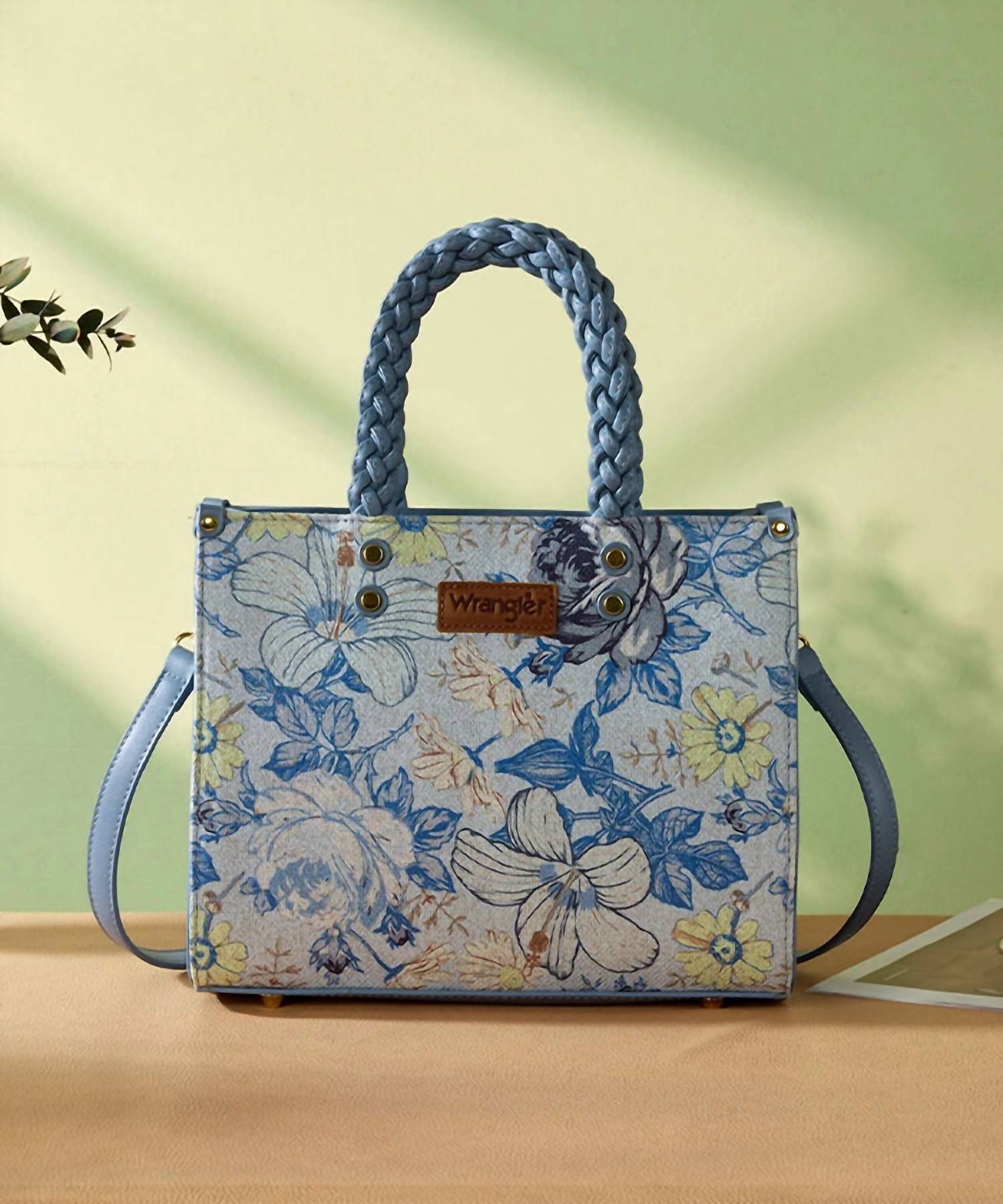 Wrangler - FLORAL PRINT BRAIDED HANDLE TOTE BAG