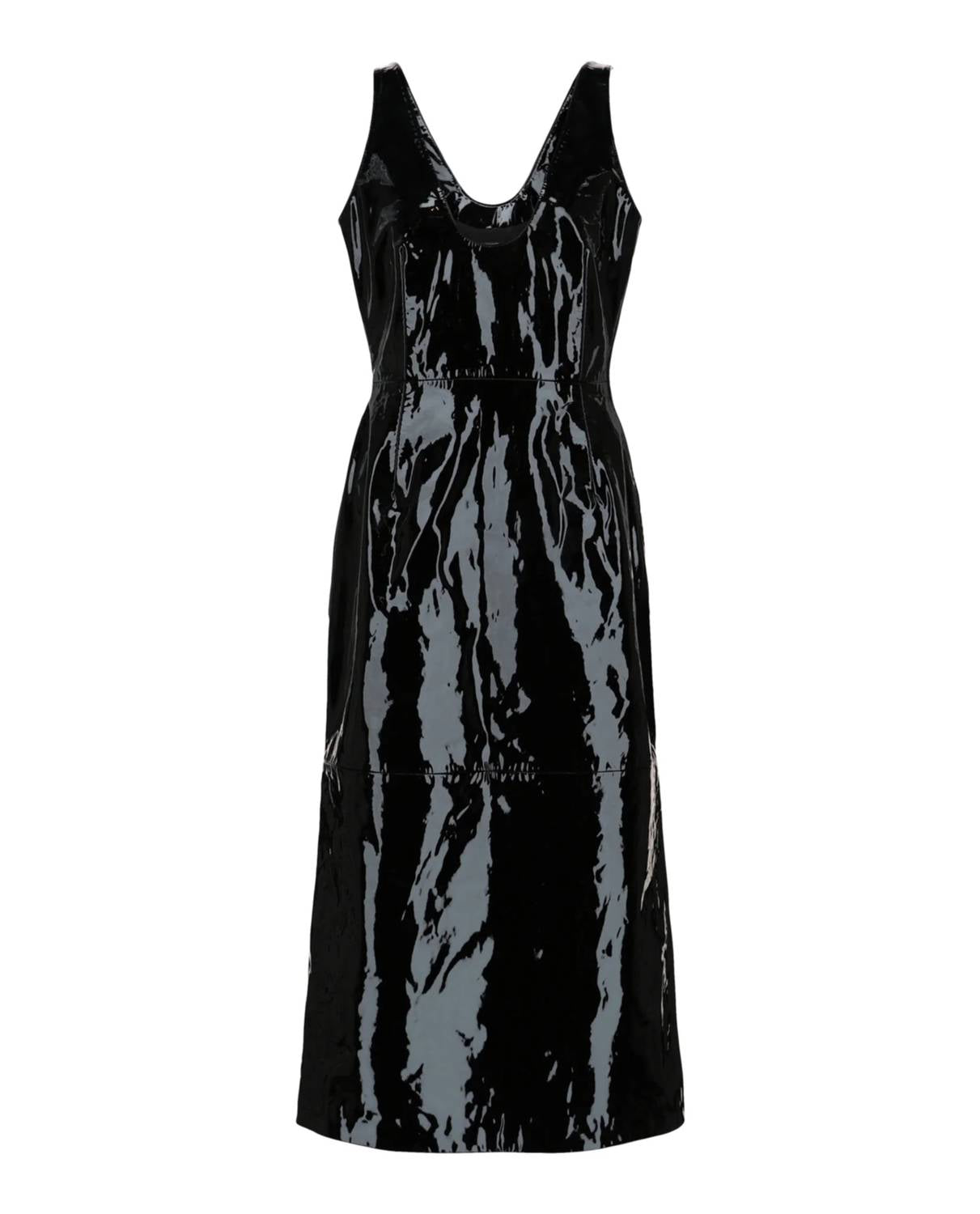 Salvatore Ferragamo - Women's Scoop Neck Patent Leather Midi Dress