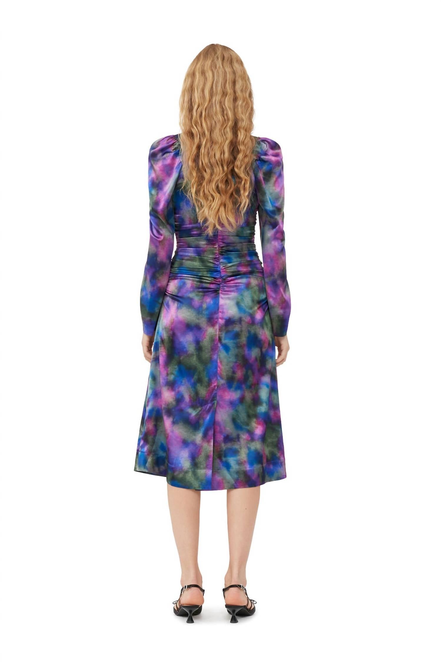 Ganni - Silk Satin O-neck Midi Dress