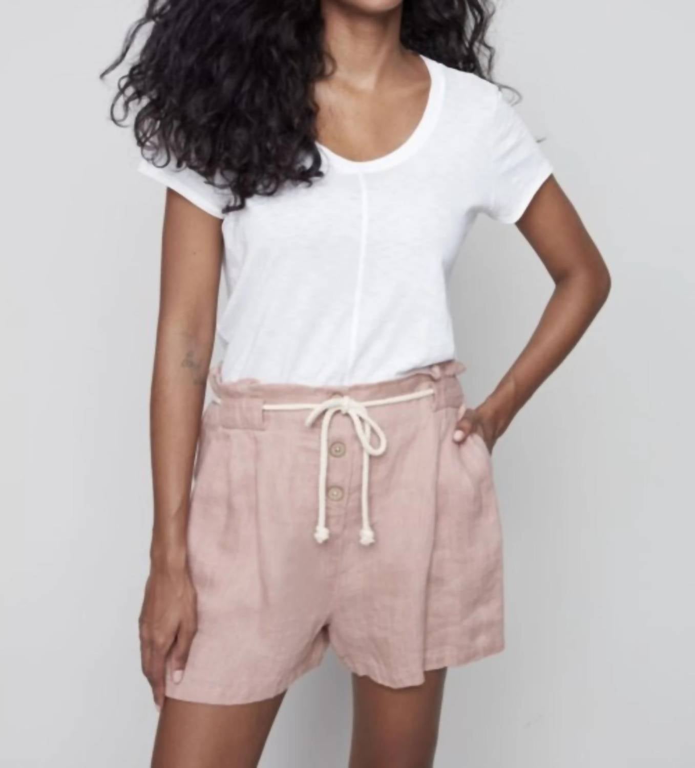 CHARLIE B Linen Short With Rope Tie in nougat - women's shorts - detail view