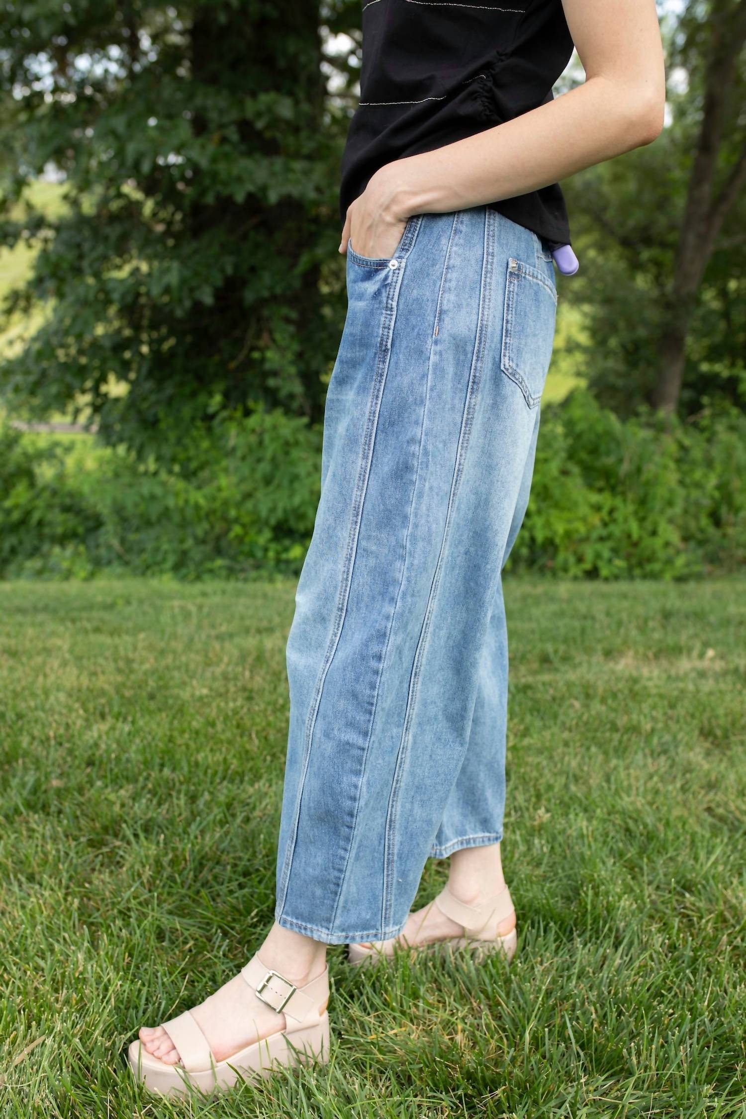 LOV MOR Wide Leg Barrel Denim Jeans in medium blue - women's pants - alternate view