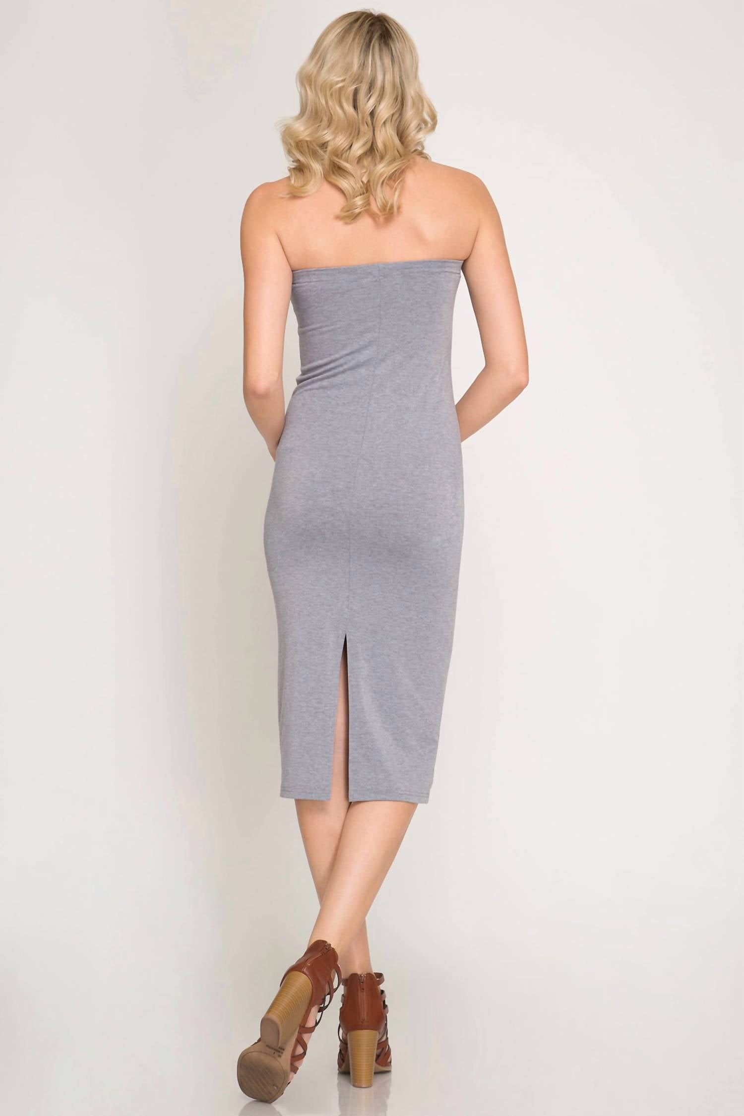 She + Sky - Strapless Basic Tube Midi Dress