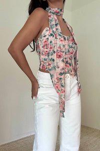 SALTY Champagne Campaign Floral Bustier Top in pink - women's shirt - detail view