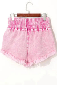 Lovesoft - Smocked Waistband Frayed Denim Skort