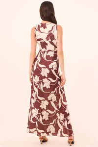 Misa Los Angeles Louanne Maxi Dress in chocolate flora - women's dress - detail view