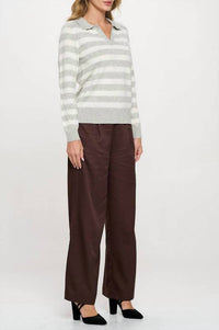 Renee C - Striped Knit Polo Collar neck Long Sleeve sweater
