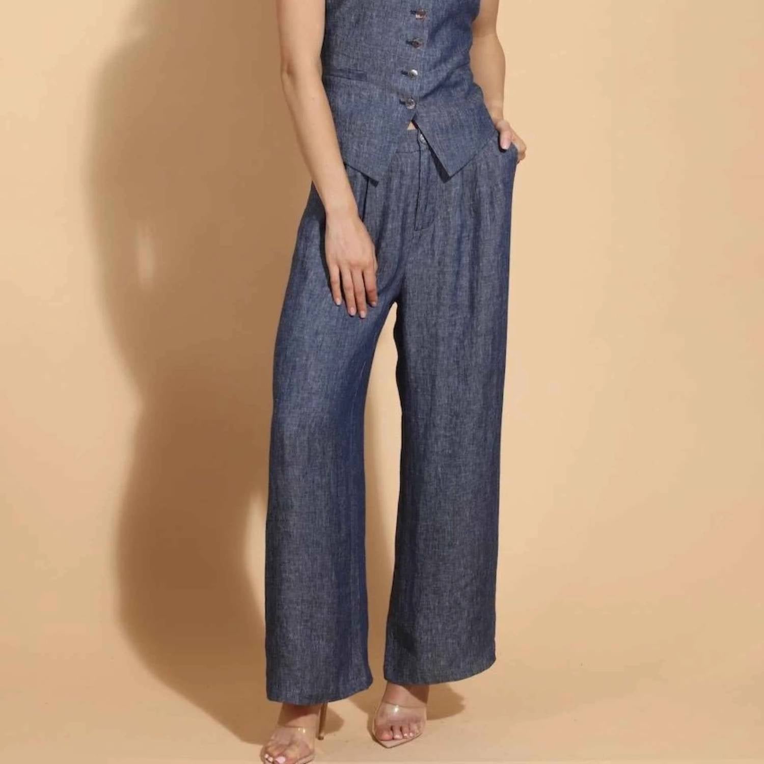 Jessie Liu - Linen Twill Wide Leg Pants