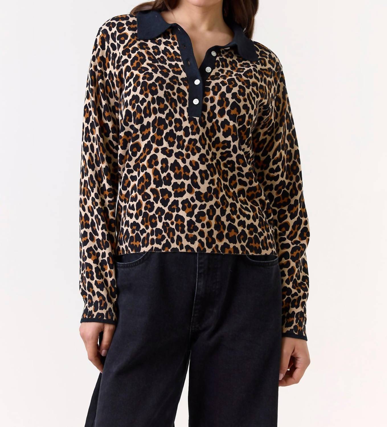 Brodie Cashmere - Leopard Polo Top