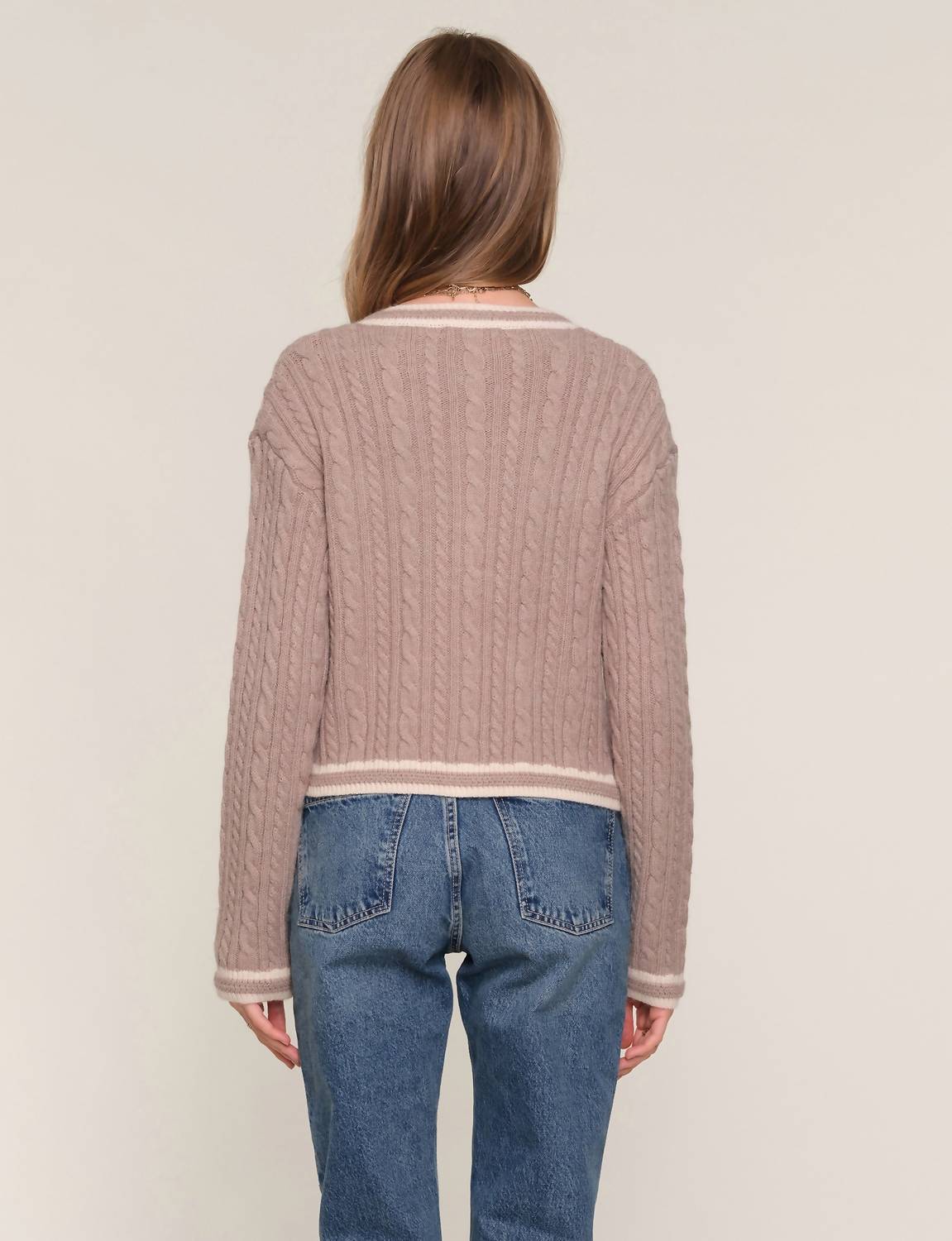 heartloom Yara Crew Neck Cardigan in sand - women's cardigan - detail view