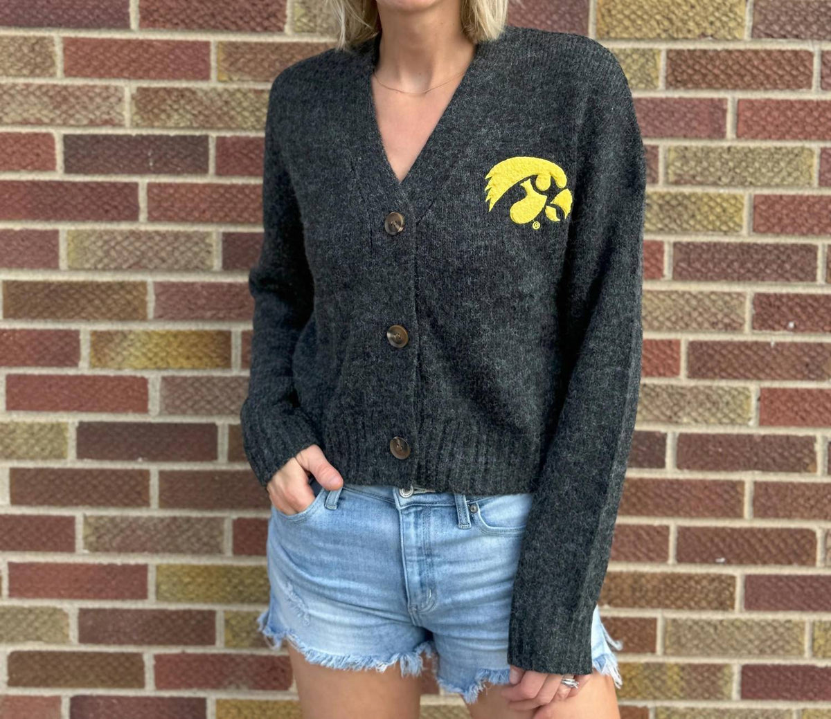 Gameday Social - Iowa Hawkeye Cropped Button Front Cardigan