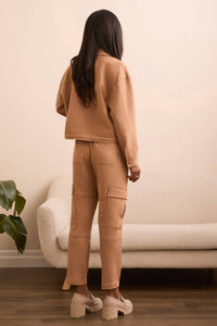 Tribal - Faux Suede Cargo Elastic Waist Pants