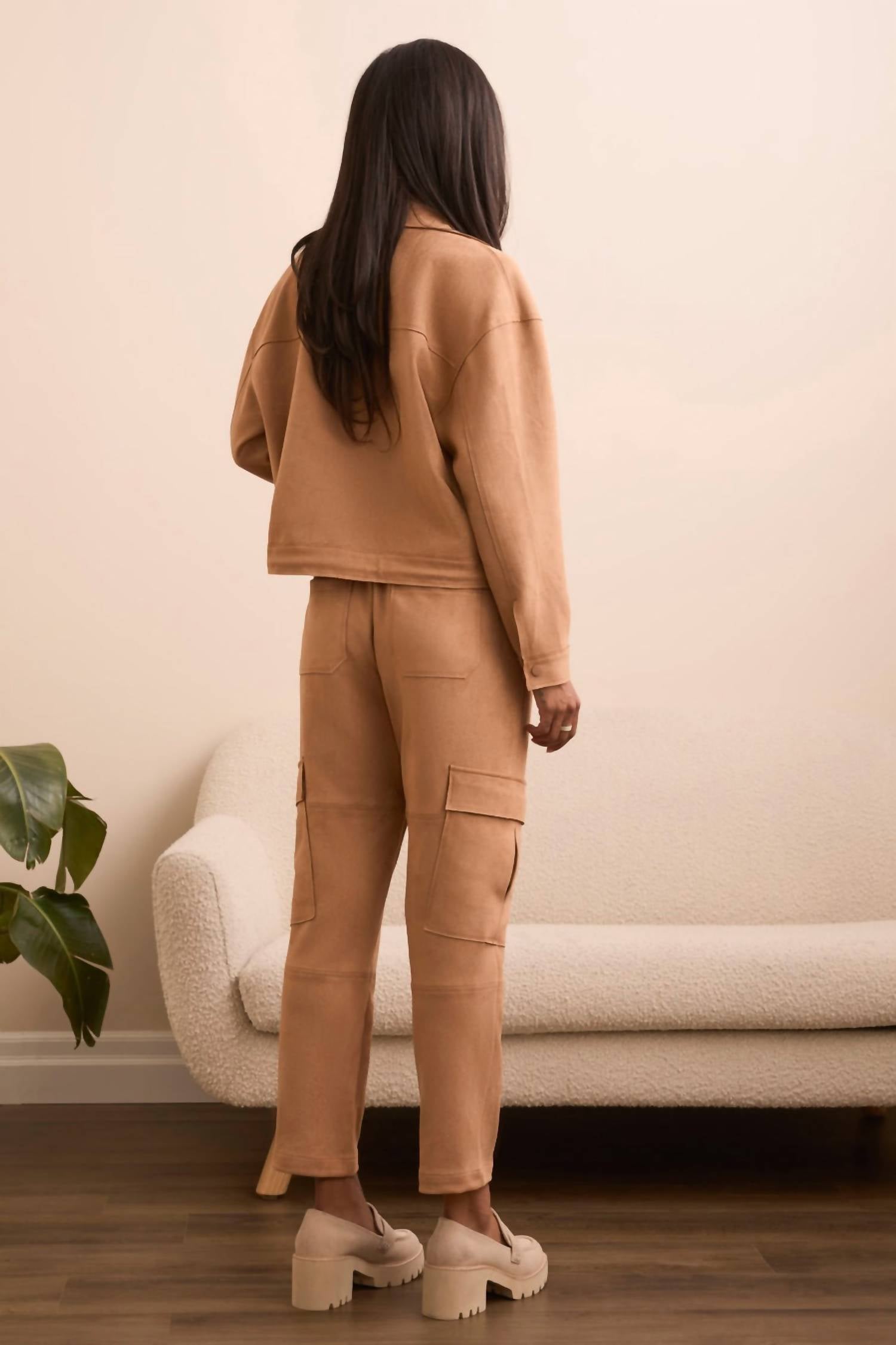 Tribal - Faux Suede Cargo Elastic Waist Pants