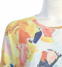 Jess & Jane Women's Bravo Button Accent Side Slit Top in multi - women's blouse - detail view