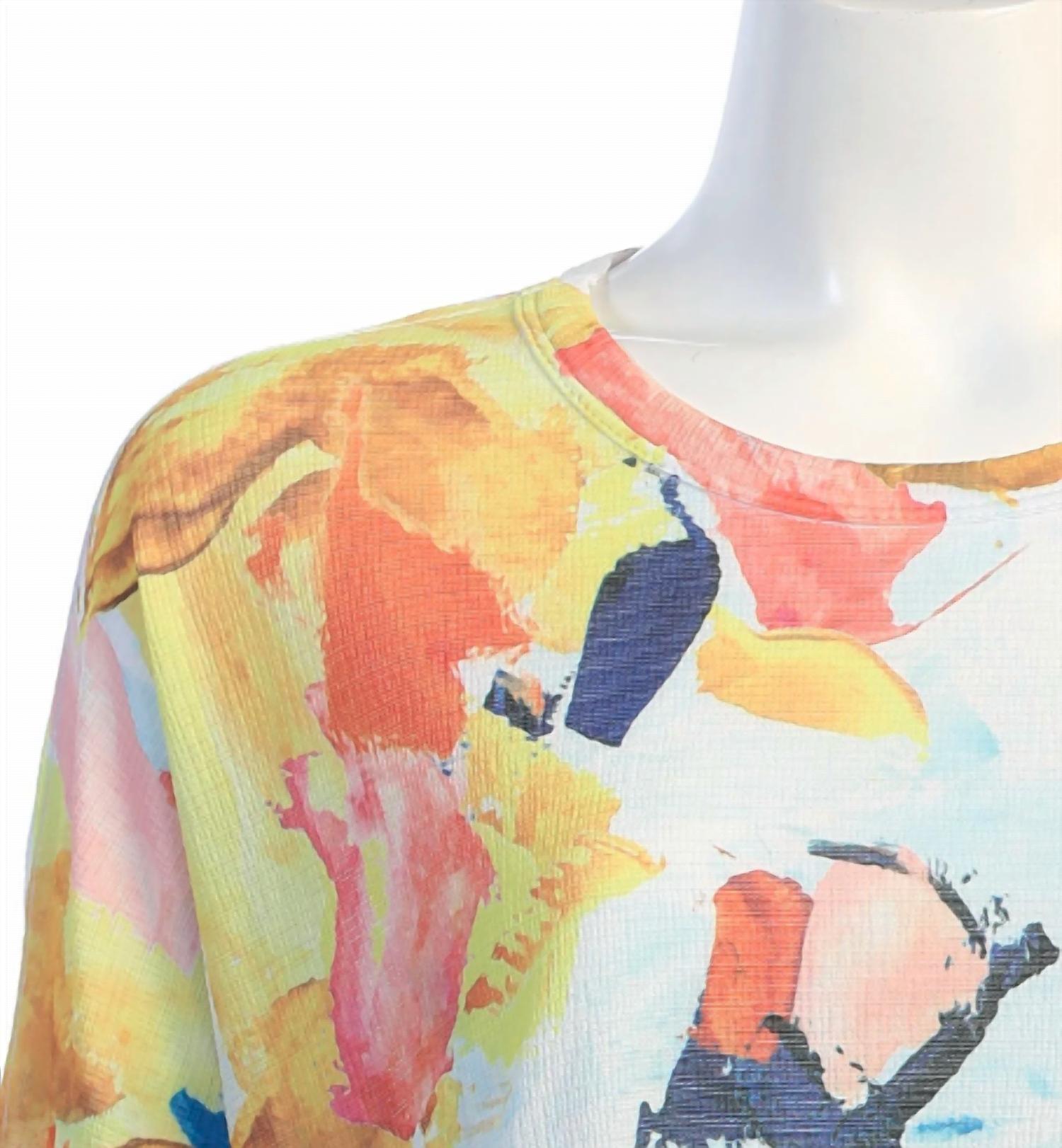 Jess & Jane Women's Bravo Button Accent Side Slit Top in multi - women's blouse - detail view