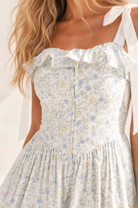 Mable - Floral Printed Contrast Strap Midi Dress