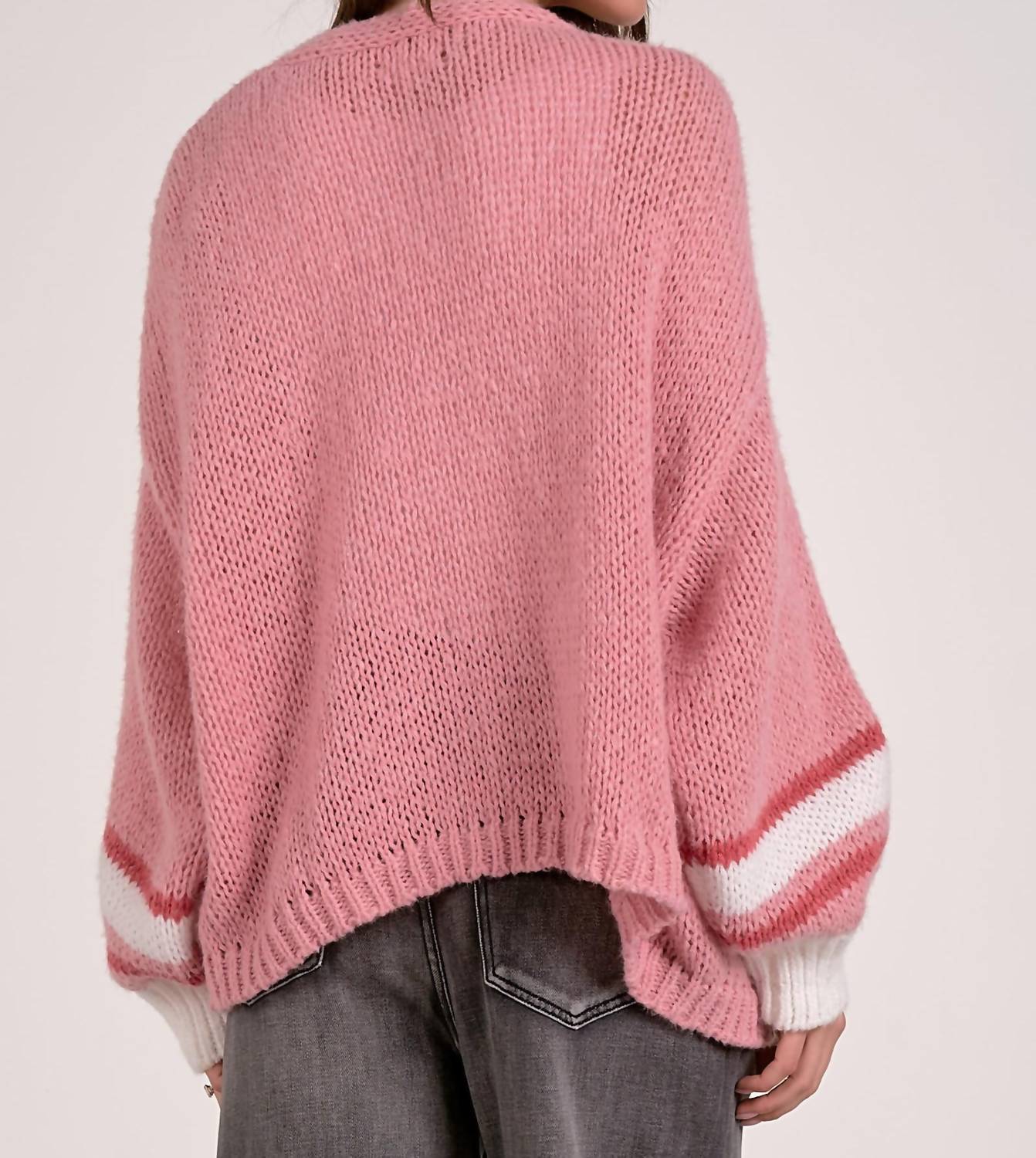 ELAN Loose-knit Cardigan in pink - women's cardigan - detail view
