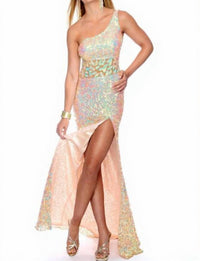 Precious Formals - Sheer-paneled Sequin One-shoulder Gown