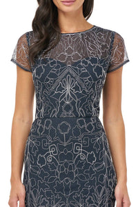 Js Collections - Women's Crew Neck Short Sleeve Illusion Soutache Mesh Dress