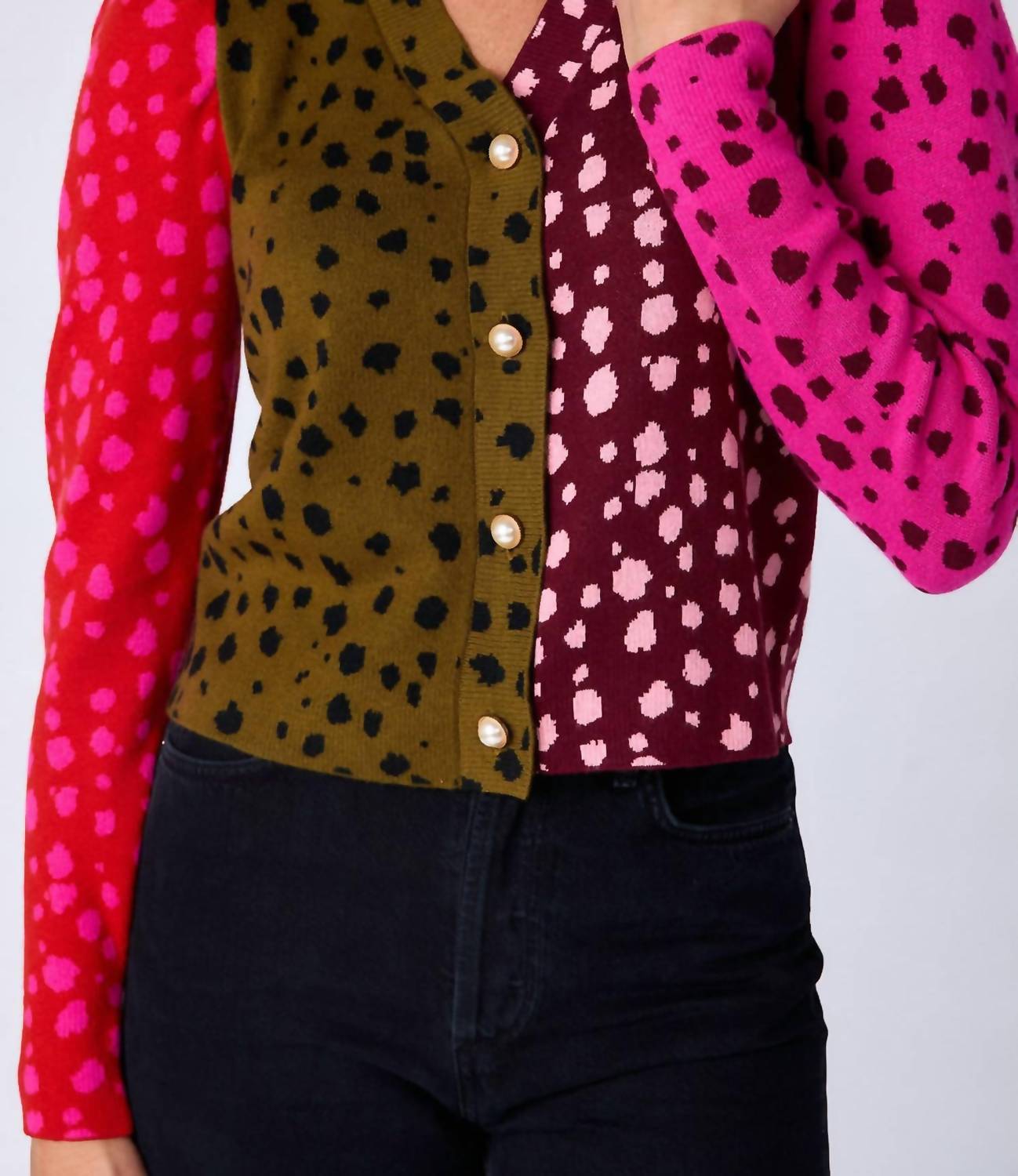 Crosby by Mollie Burch Jovie Cardigan in spotted colorblock - women's cardigan - alternate view