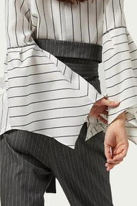 RONNIE PINSTRIPE WRAP BLOUSE