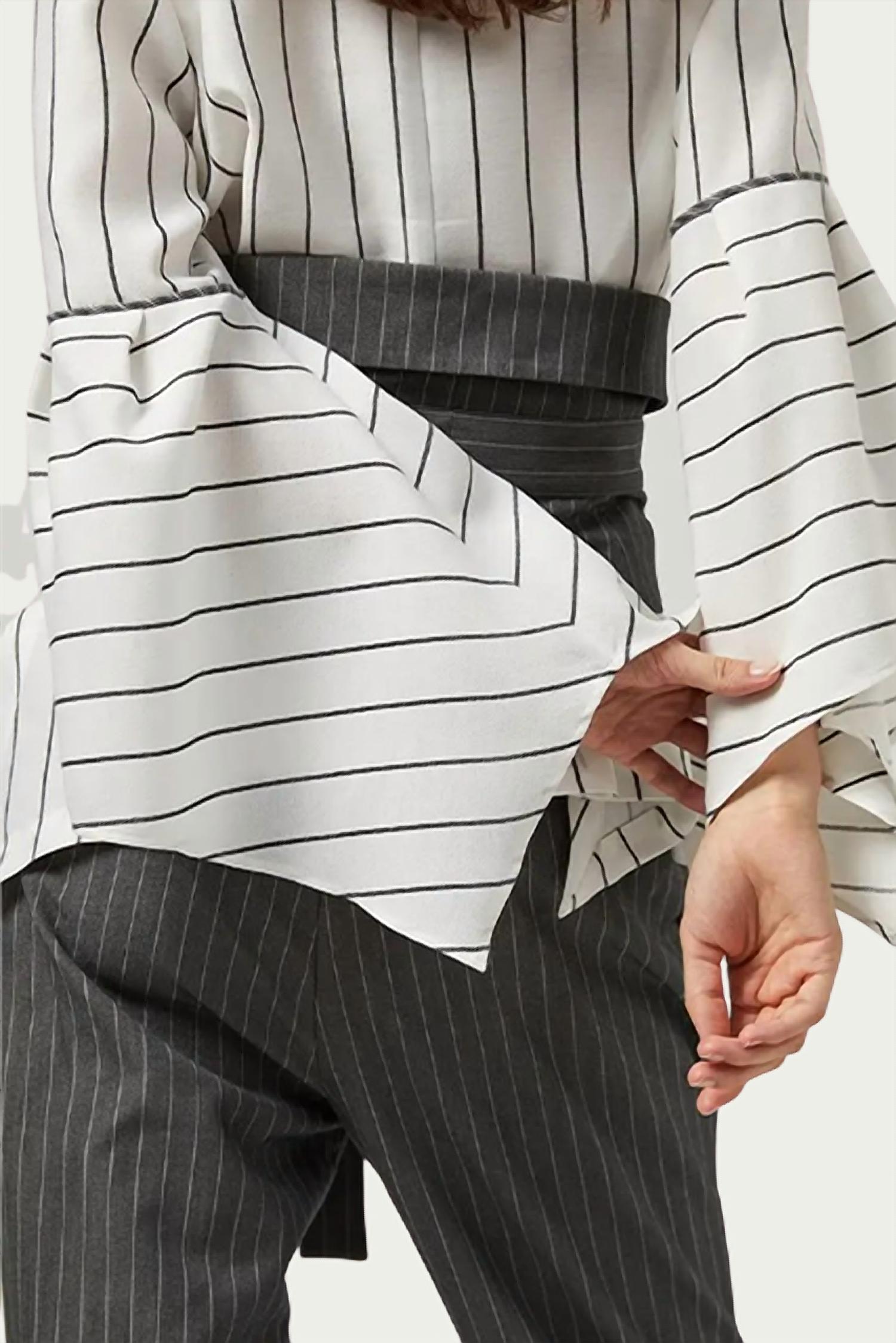 RONNIE PINSTRIPE WRAP BLOUSE
