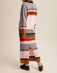Listicle - Striped Fuzzy Knit Sweater & Skirt Set
