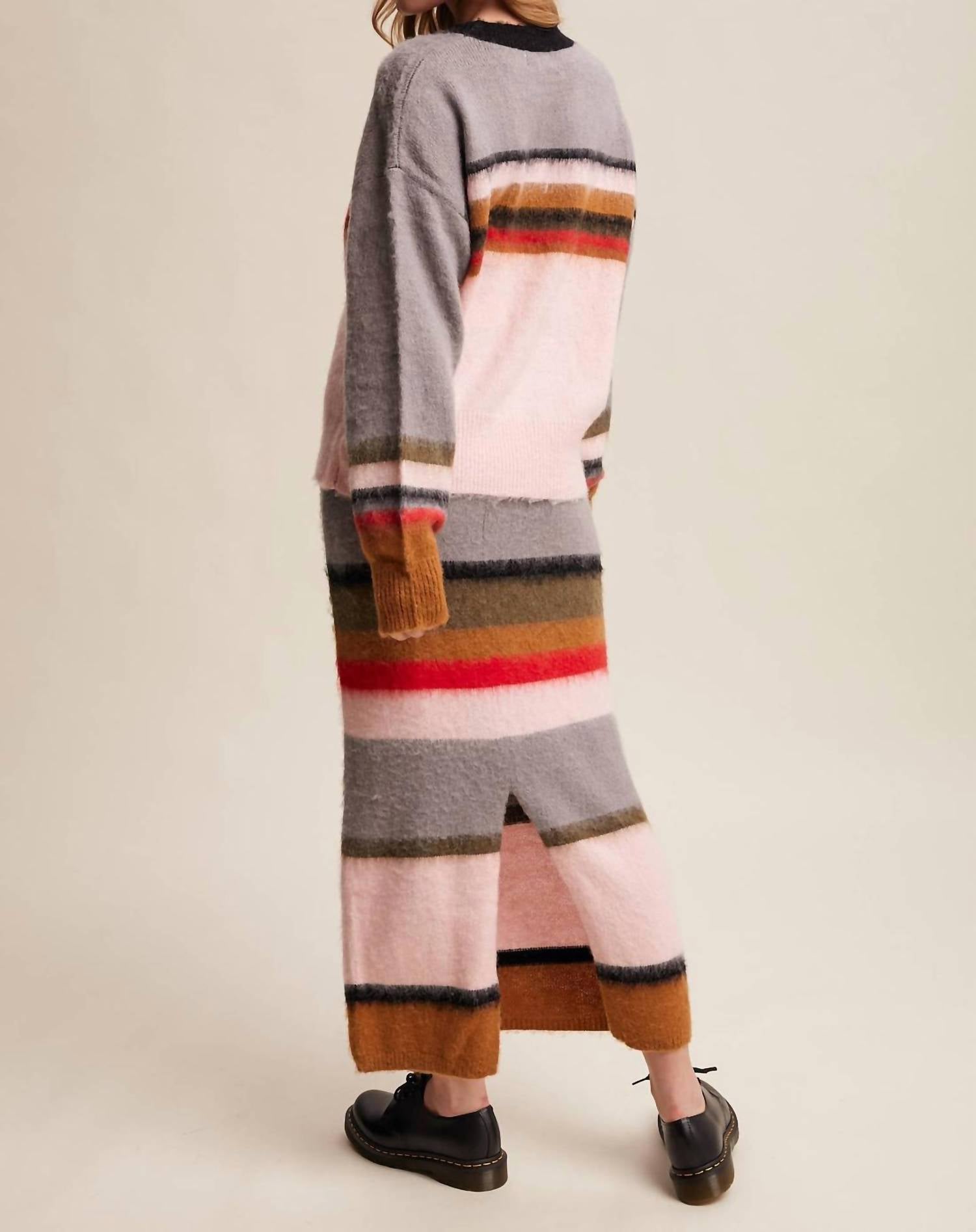 Listicle - Striped Fuzzy Knit Sweater & Skirt Set