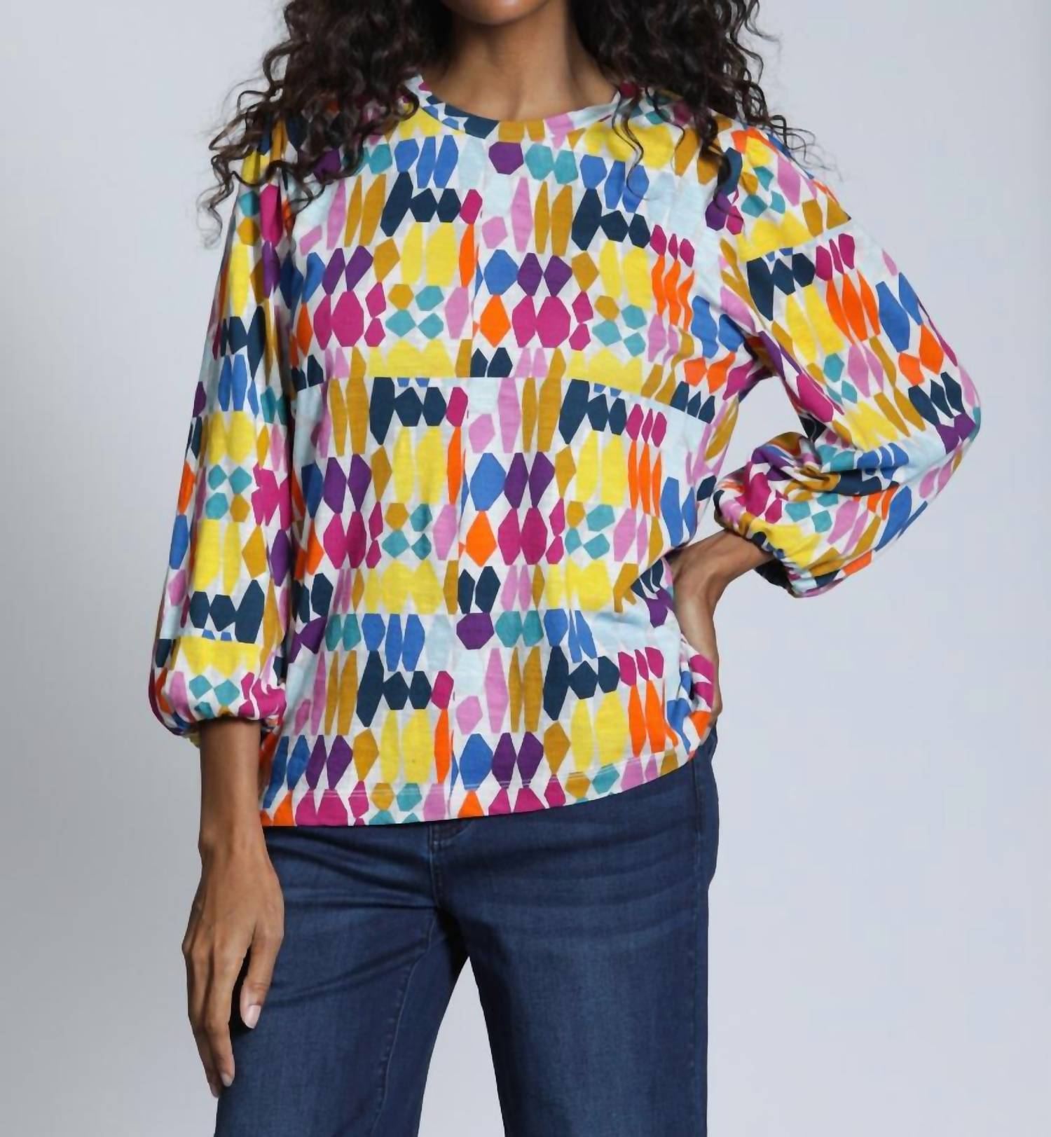 Apny - Painted Pebbles Puff Sleeve Top