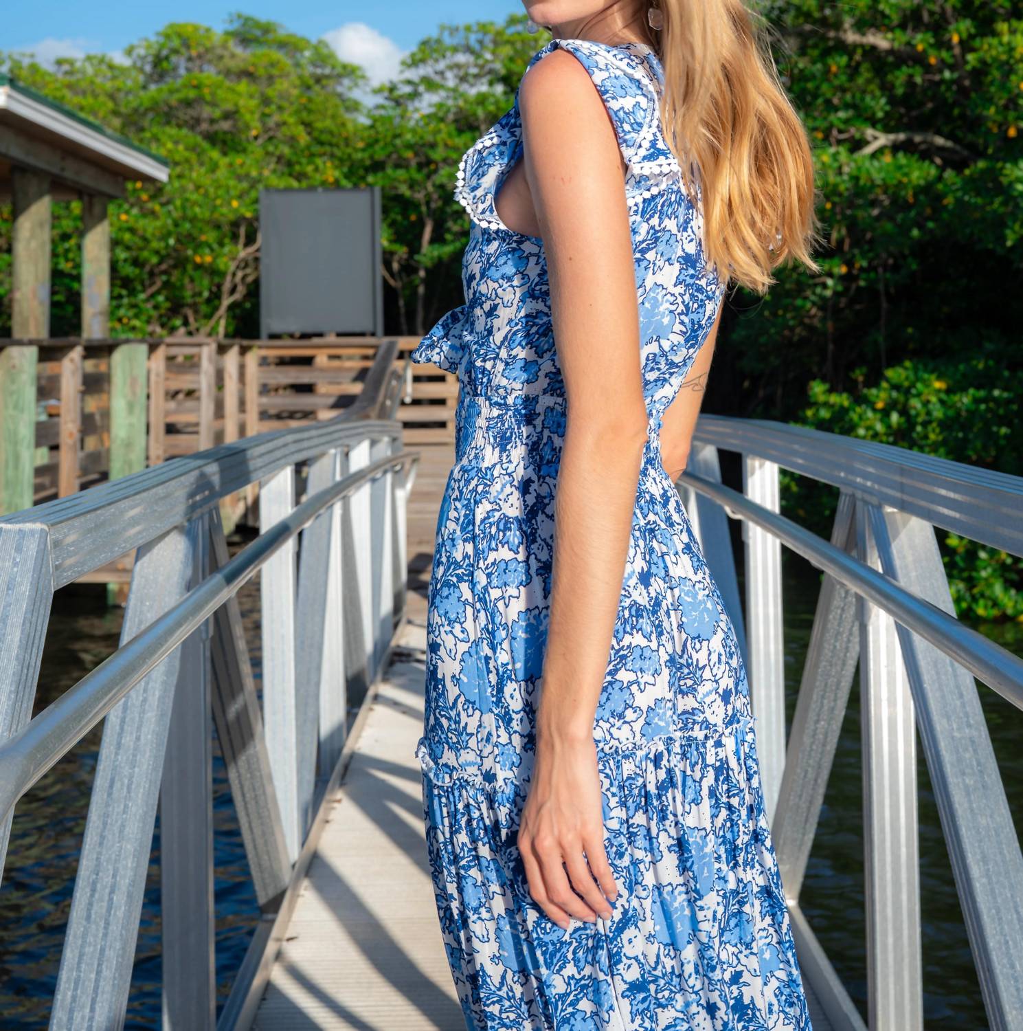 SEALUSTRE Mora Maxi Dress in coastal blue - women's dress - detail view