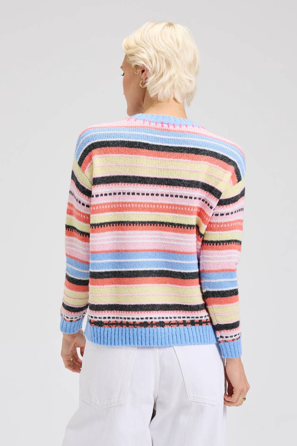 ZAKET & PLOVER Mohair Stripe Sweater in blue - women's sweater - alternate view