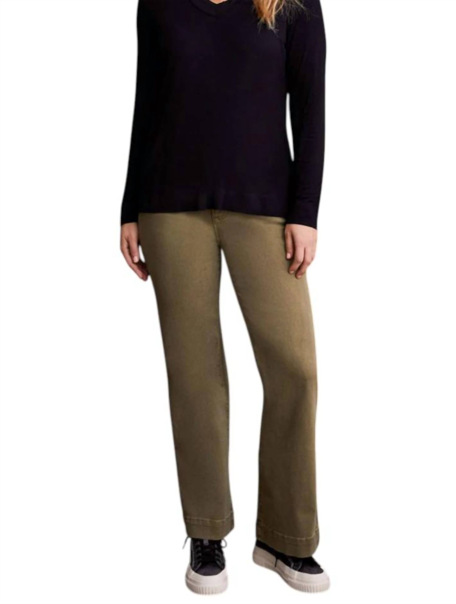 Tribal - Long Sleeve V-neck Top With Side Slits