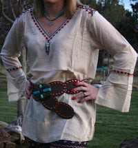 R Cinco Ranch Run To Me Tunic Top in cream multi - women's shirt - detail view