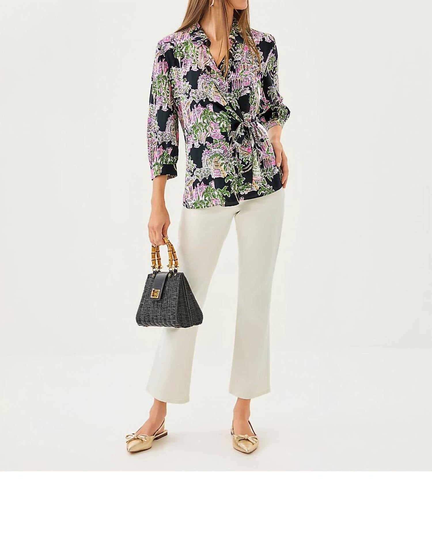 Lilly Pulitzer Casia Wrap Tunic in onyx pb anniversary toile - women's shirt
